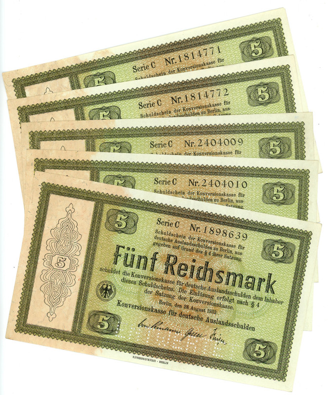 Germany - Third Reich 5 x 5 Reichsmark 1933 Perforated

P# 199, N# 245432; VF+