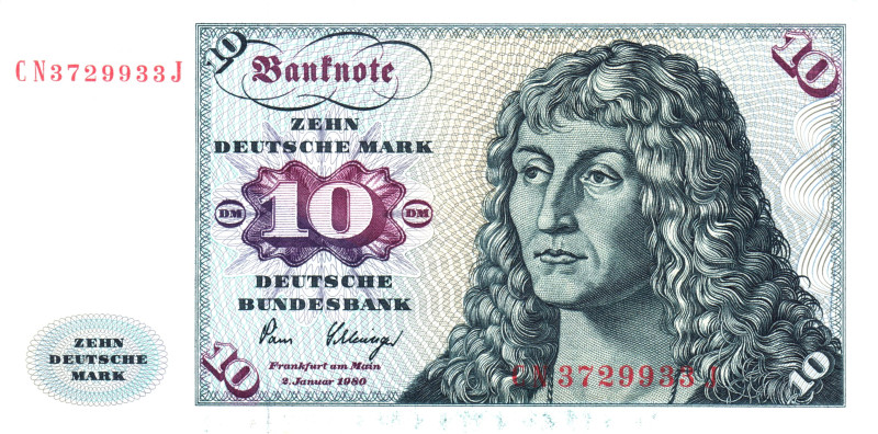 Germany - FRG 10 Deutsche Mark 1980

P# 31d, N# 204797; # CN 3729933 J; UNC