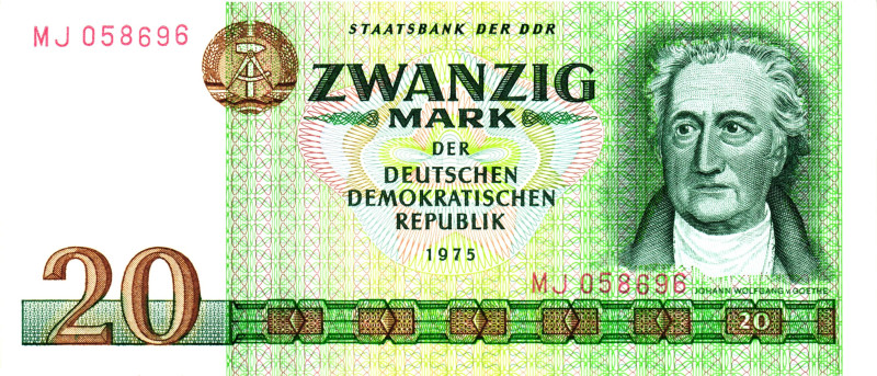 Germany - DDR 20 Mark 1975

P# 29a, N# 205900; # MJ 058696; UNC
