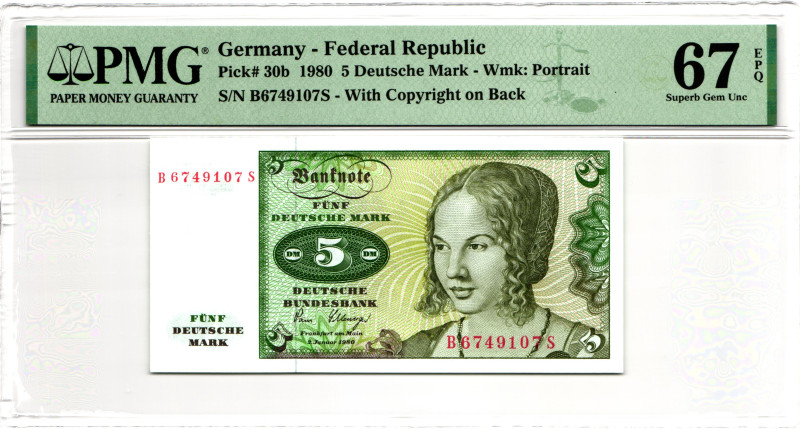 Germany - DDR 5 Deutsche Mark 1980 PMG 67 EPQ Superb Gem Unc

P# 30b, N# 20787...