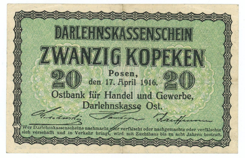 Germany - Empire Darlenkasse Ost 20 Kopeken 1916 Occupation of Poznan

P# R120...