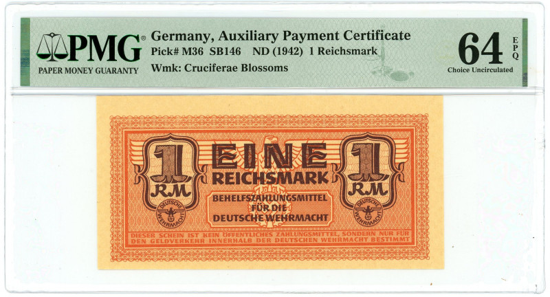 Germany - Third Reich Auxiliary Payment Certificate 1 Riechsmark 1942 (ND) PMG 6...