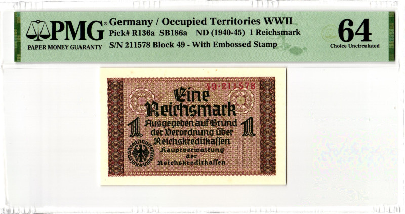 Germany - Third Reich 1 Reichsmark 1940 - 1945 (ND) PMG 64 Choice Uncirculated
...