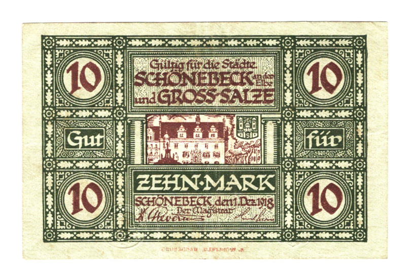 Germany - Empire Saxony Schonebeck on the Elbe 10 Mark 1918

VF