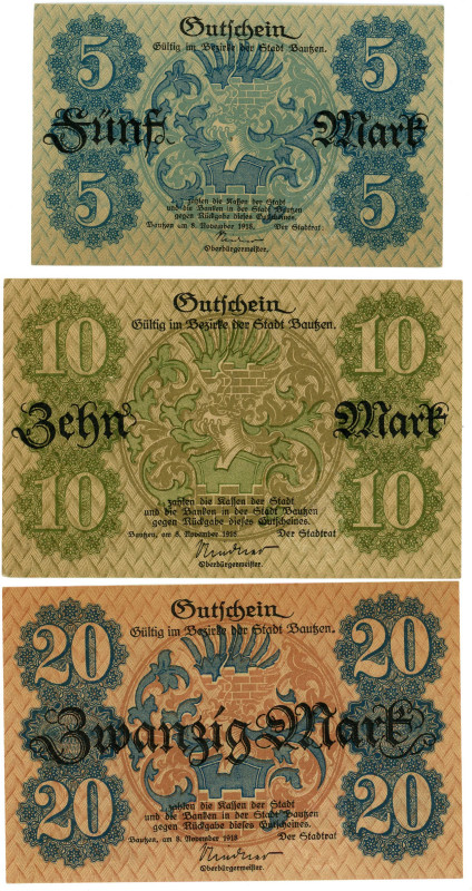 Germany - Weimar Republic Saxony Bautzen 5 - 10 - 20 Mark 1918

AUNC