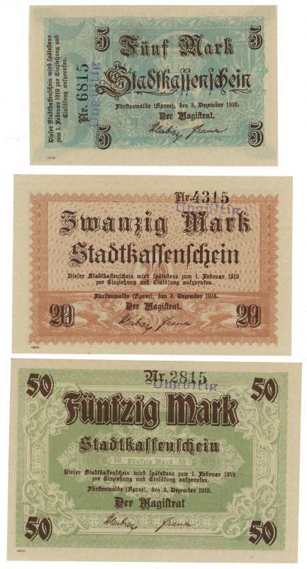 Germany - Weimar Republic Fürstenwalde am Spree Lot of 3 Banknotes 1918

Now F...