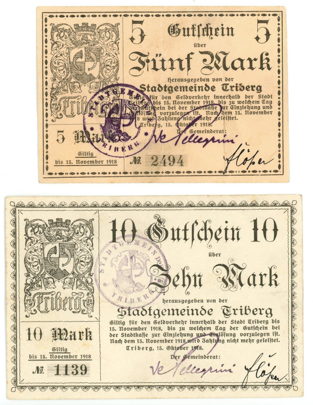 Germany - Weimar Republic Triberg 5 and 10 Mark 1918

Now Triberg in Germany; ...