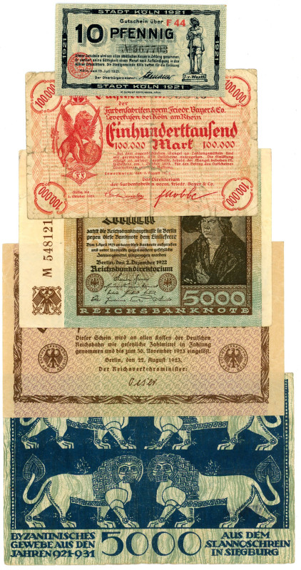 Germany - Weimar Republic Lot of 5 Banknotes 1921 - 1923

F-XF, Tear