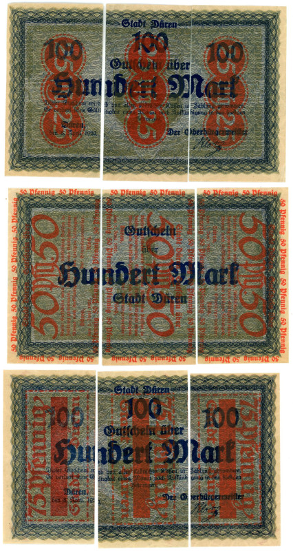 Germany - Weimar Republic Duren Lot of 9 Notgelds 1921

UNC