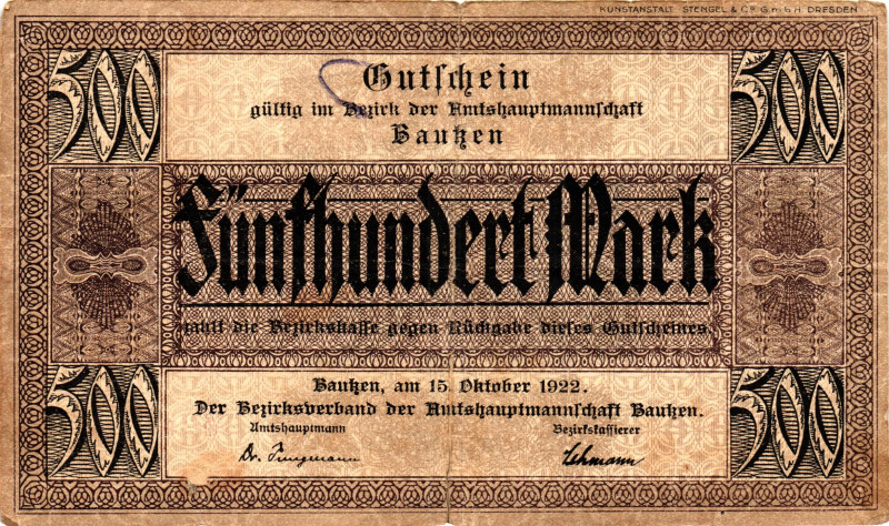 Germany - Weimar Republic Bucken 500 Mark 1922

# A 25692; Now Bauken in Germa...