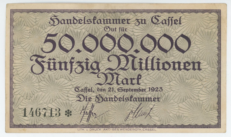 Germany - Weimar Republic Cassel 50000000 Mark 1923

N# 146713; # 15303; Hande...