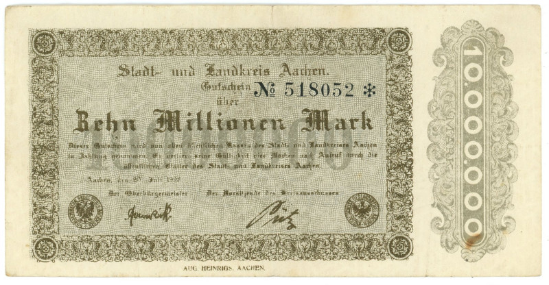 Germany - Weimar Republic Aachen 10 Million Mark 1923

# 518052; Now Aachen in...