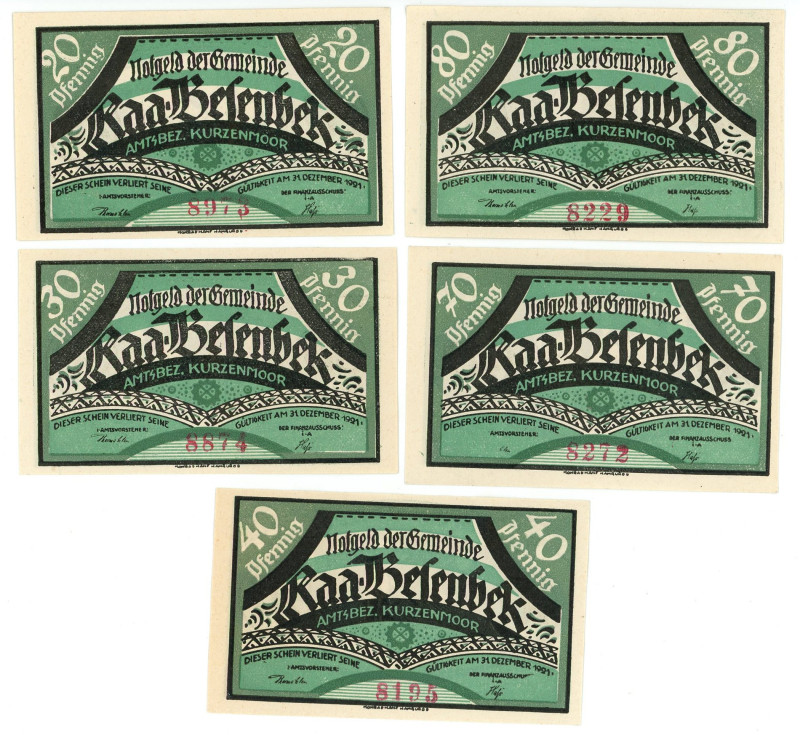 Germany - Weimar Republic Schleswig - Holstein Raa - Belenbek Lot of 5 Nodgelds ...