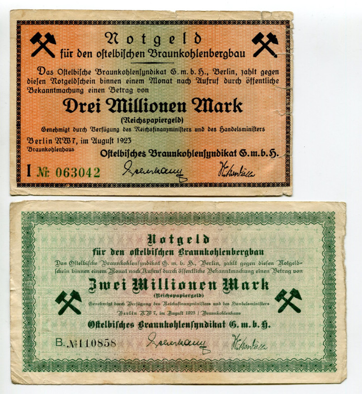 Germany - Weimar Republic Ostelbisches Braunkohlensyndikat G.m.b.H 2 & 3 Million...