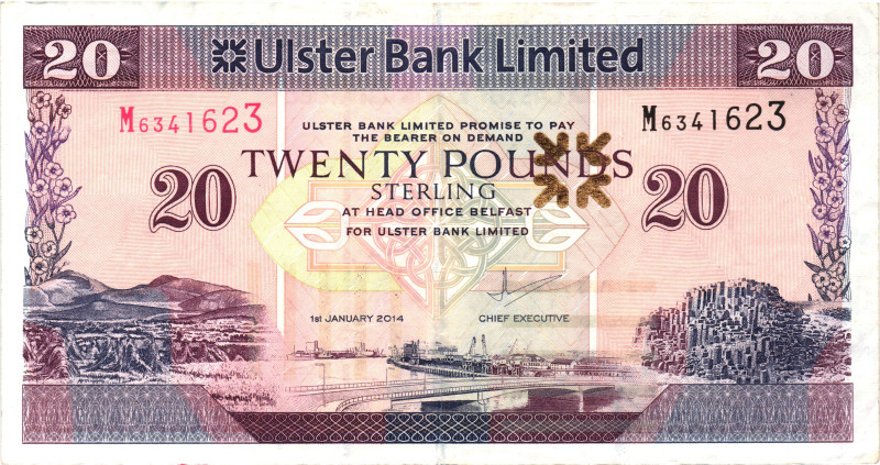 Northern Ireland Ulster Bank 20 Pounds 2014

P# 342b, N# 210736; # M 6341623; ...