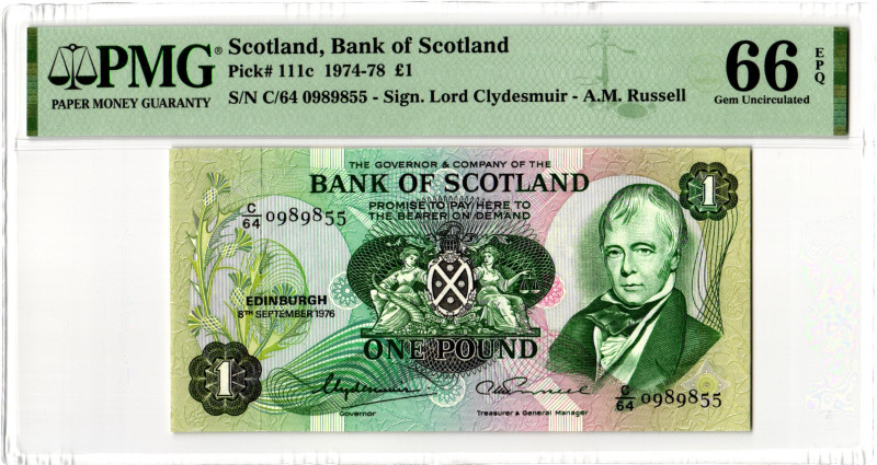 Scotland 1 Pound 1974 - 1978 PMG 66 EPQ Gem Uncirculated

P# 111c, N# 207534; ...