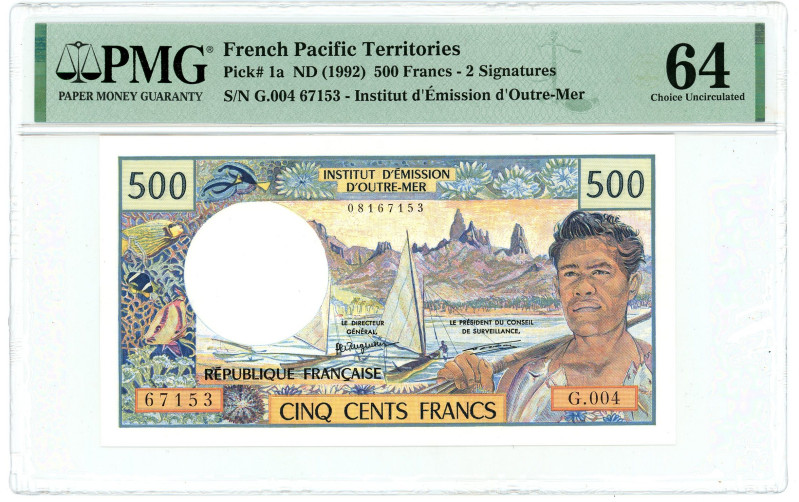 French Pacific Territories 500 Francs 1992 (ND) PMG 64 Choice UNC

P# 1a, N# 2...