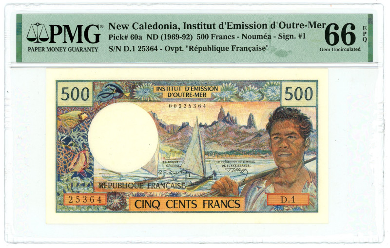 New Caledonia 500 Francs 1969 -1992 (ND) PMG 66 EPQ Gem UNC

P# 60a, N# 206403...