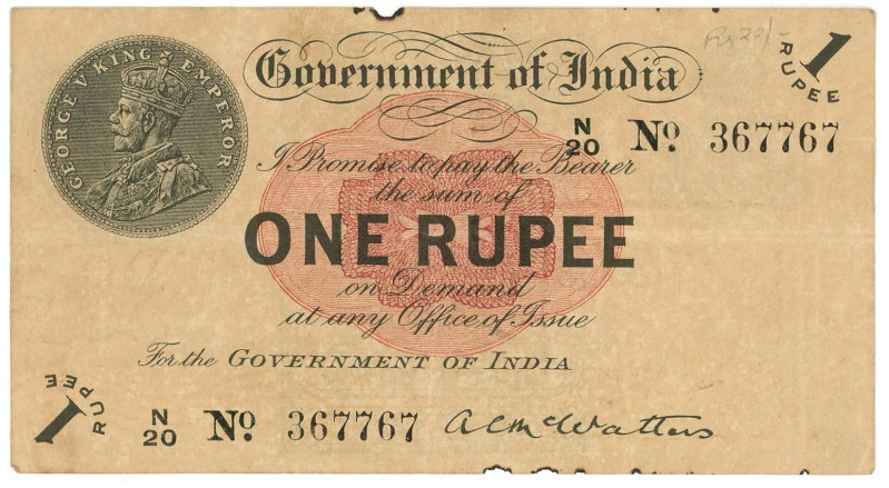 India 1 Rupee 1917

P# 1b, N# 252399; # N/20 367767; VF