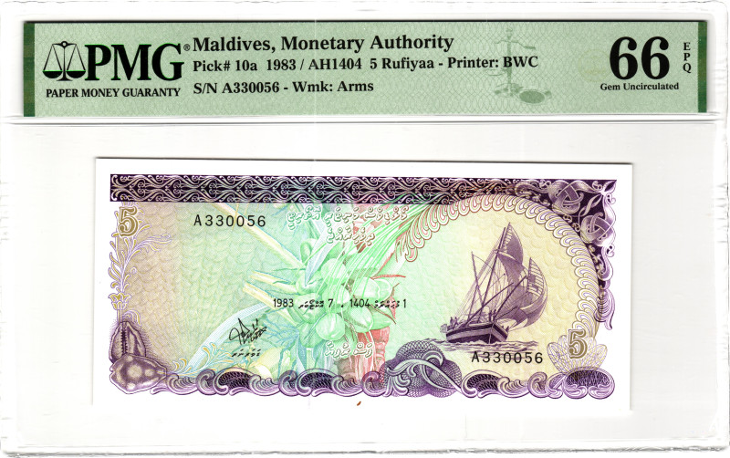 Maldives 5 Rufiyaa 1983 AH 1404 PMG 66 EPQ Gem Uncirculated

P# 10a, N# 223324...