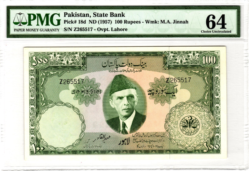 Pakistan 100 Rupees 1957 (ND) PMG 64 Choice Uncirculated

P# 18d, N# 225893; #...