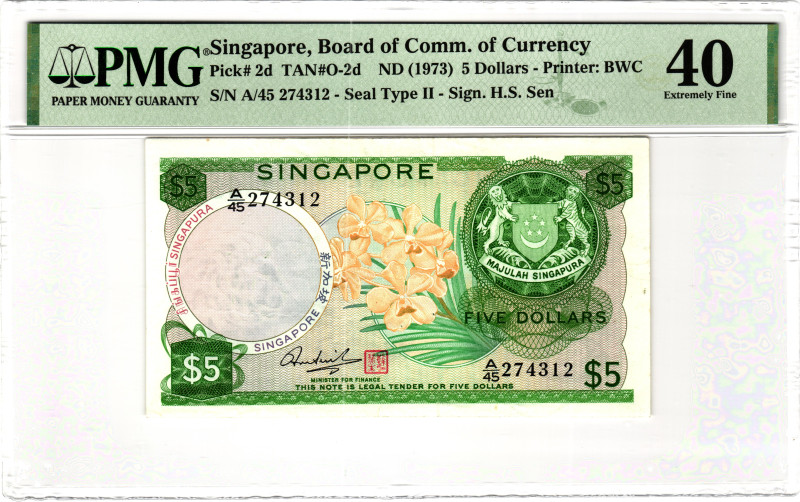 Singapore 5 Dollars 1973 (ND) PMG 40 Extremely Fine

P# 2d, N# 208124; # A/45 ...