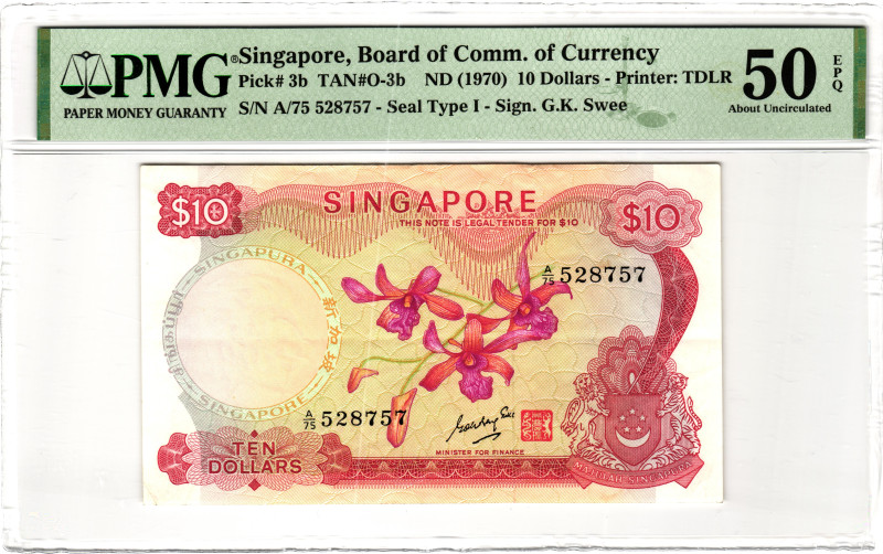 Singapore 10 Dollars 1970 (ND) PMG 50 EPQ About Uncirculated

P# 3b, N# 208126...