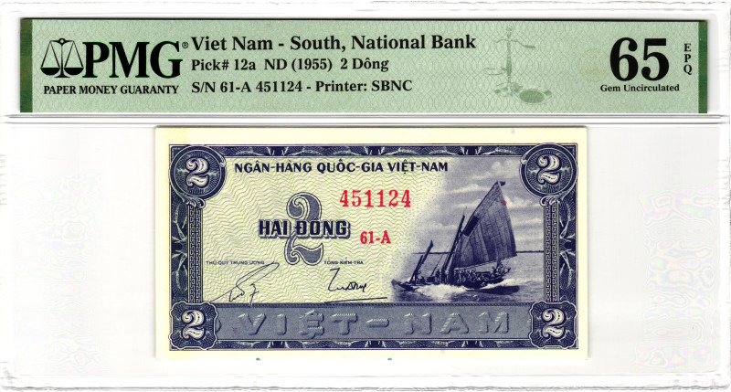 Vietnam South 2 Dong 1955 (ND) PMG 65 EPQ Gem Uncirculated

P# 12a, N# 213240;...