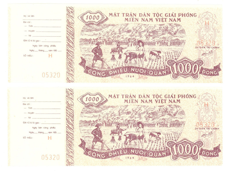 Vietnam 2 x Check for 1000 Dong 1964

# H 05320; UNC