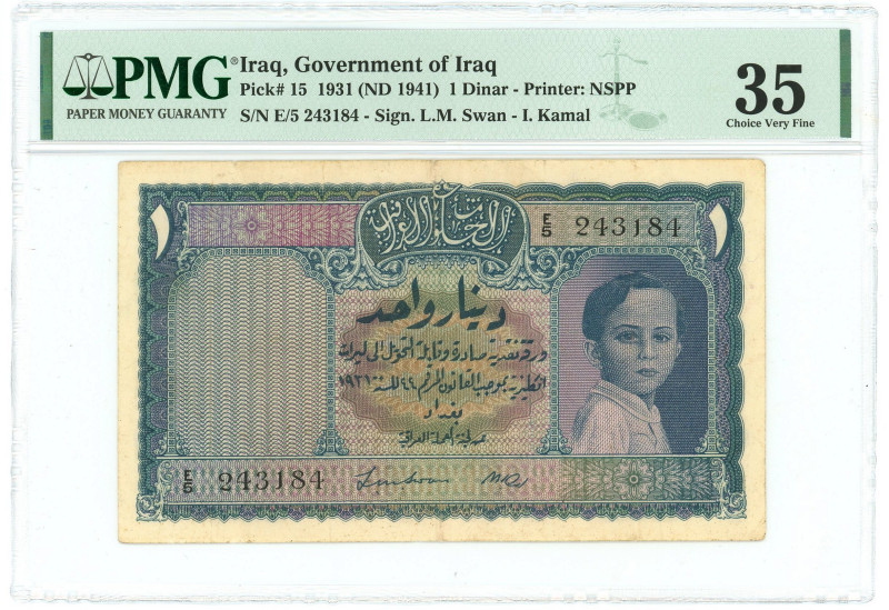 Iraq 1 Dinar 1931 PMG 35 Choice Very Fine

P# 15, N# 221393; # E/5 243184