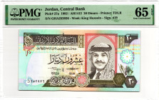 Jordan 20 Dinars 1992 AH 1412 PMG 65 EPQ Gem Uncirculated