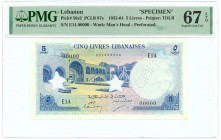 Lebanon 5 Livres 1953 - 1964 Specimen PMG 67 EPQ Superb Gem UNC