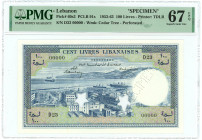 Lebanon 100 Livres 1952 - 1963 Specimen PMG 67 EPQ Superb Gem UNC