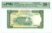 Lebanon 10 Livres 1956 - 1963 Specimen PMG 58 EPQ Choice About UNC