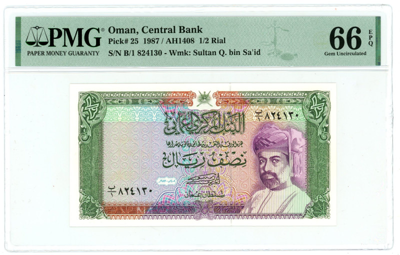 Oman 1/2 Rial 1987 PMG 66 EPQ Gem UNC

P# 25, N# 207025; # B/1 824130