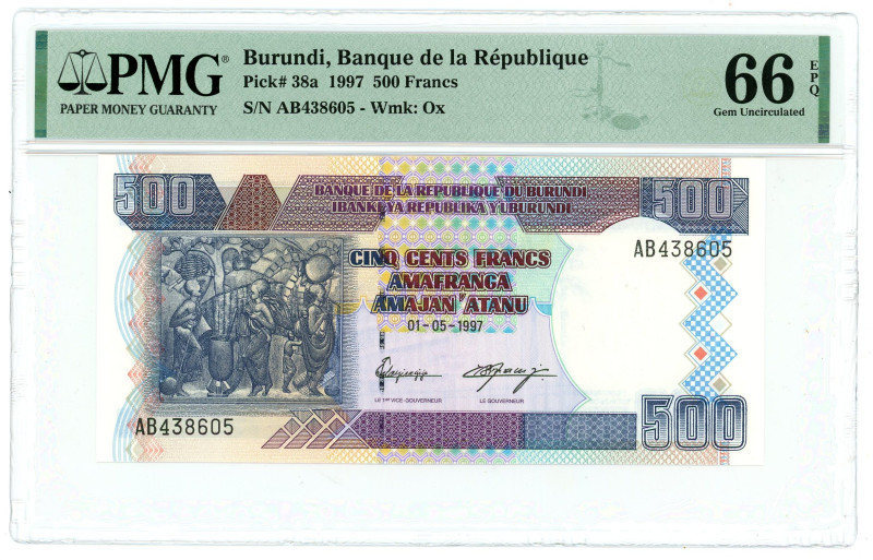 Burundi 500 Francs 1997 PMG 66 EPQ Gem UNC

P# 38a, N# 213575; # AB438605