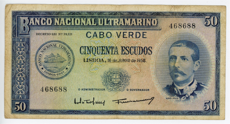 Cabo Verde 50 Escudos 1958

P# 48, N# 258638; # 468688; VF