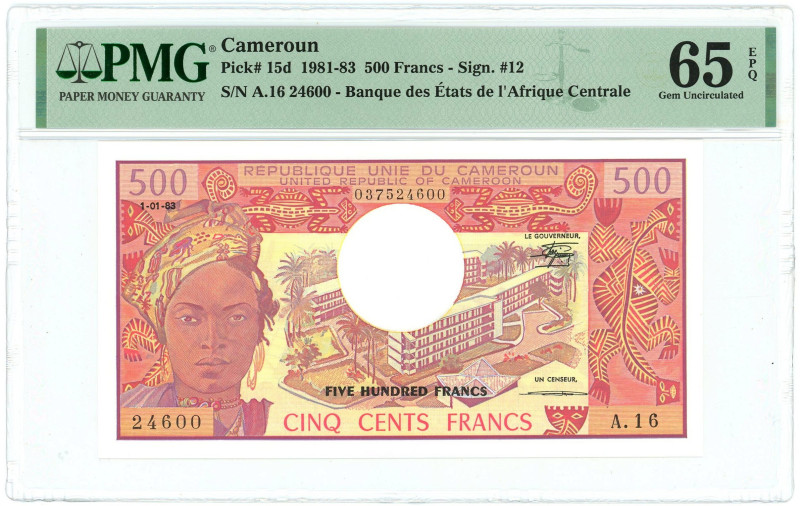 Cameroon 500 Francs 1981 - 1983 PMG 65 EPQ Gem UNC

P# 15d, N# 205286; # A.16 ...