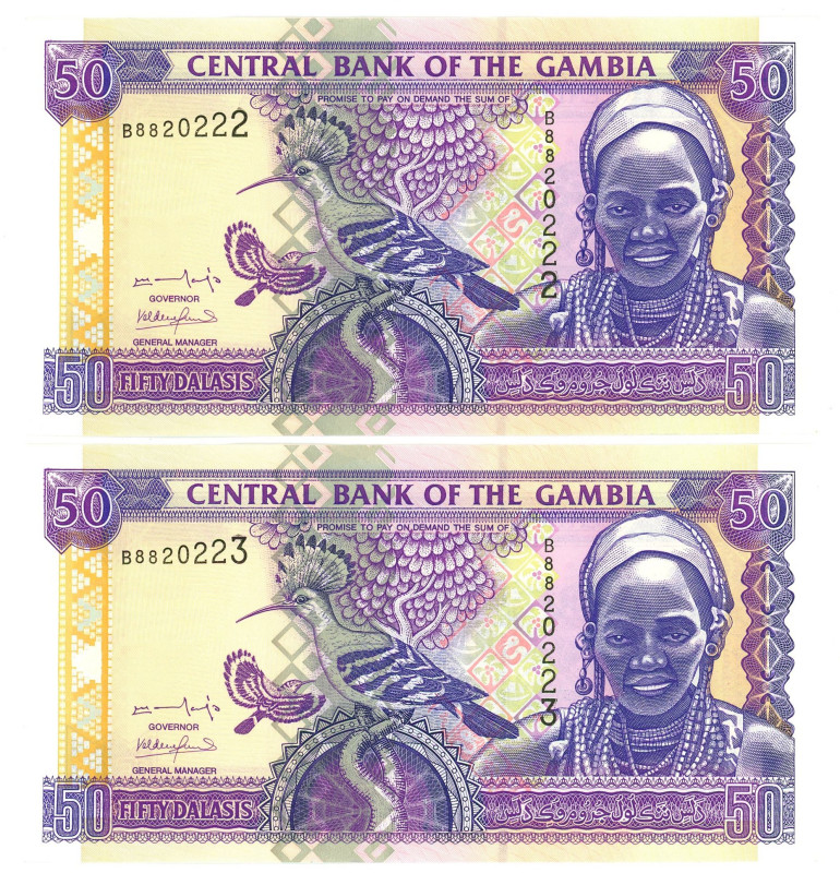 Gambia 2 x 50 Dalasis 2001 - 2005 (ND) Consecutive Pair

P# 23a, N# 220517; # ...