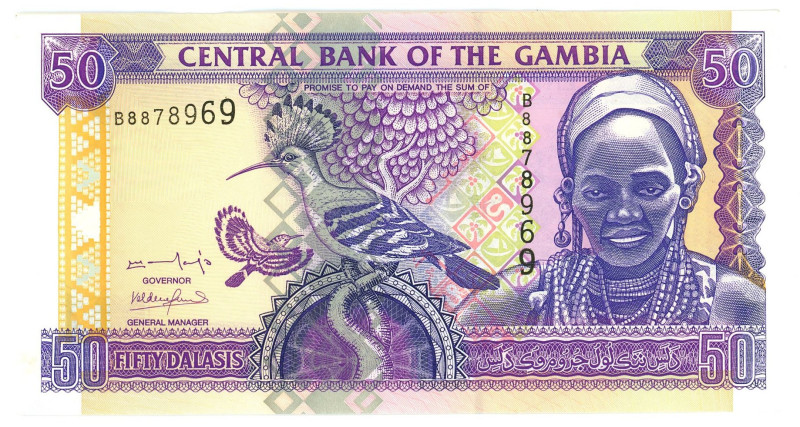 Gambia 50 Dalasis 2001 - 2005 (ND)

P# 23a, N# 220517; # B 8878969; AUNC