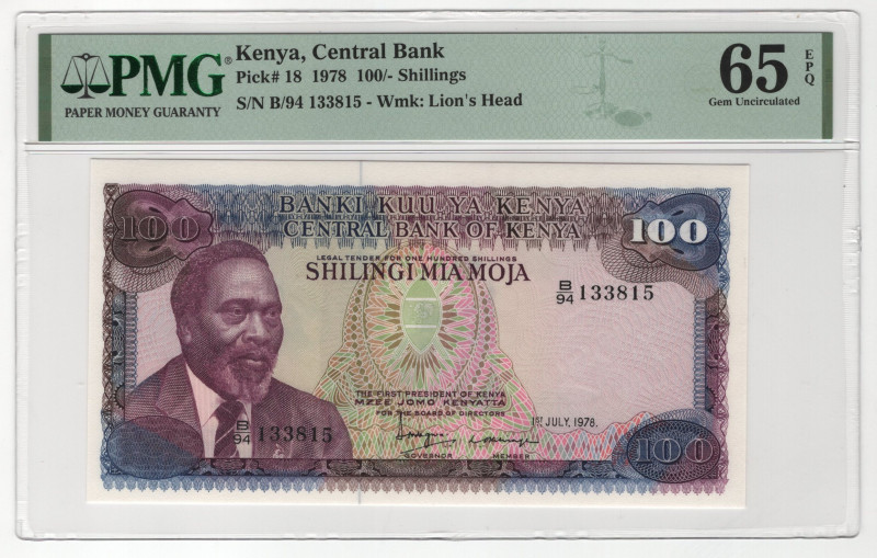 Kenya 100 Shillings 1978 PMG 65 EPQ Gem Uncirulated

P# 18, N# 241277; # B/94 ...