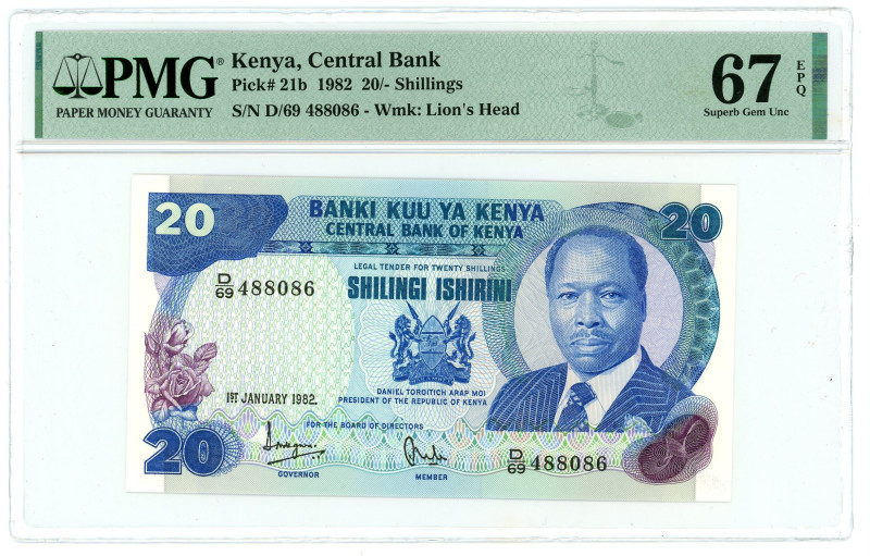 Kenya 20 Shillings 1982 PMG 67 EPQ Superb Gem UNC

P# 21b, N# 215965; # D/69 4...