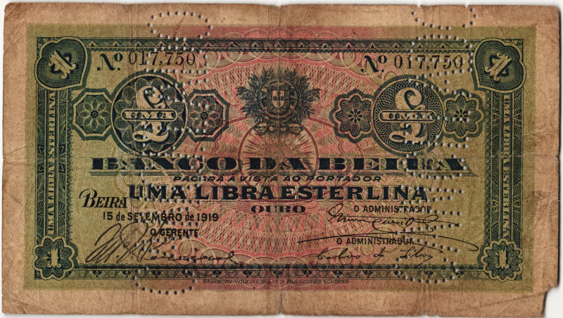 Mozambique 1 Libra 1919

P# R6c, N# 272697; # 017750; F, Torn