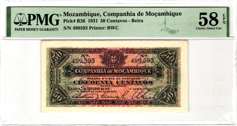 Mozambique 50 Centavos 1931 PMG 58 EPQ Choice About Unc

P# R26, N# 272708; # ...