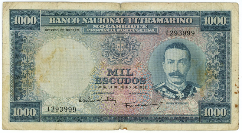 Mozambique 1000 Escudos 1953

P# 105a, N# 277860; # 1293999; VF-