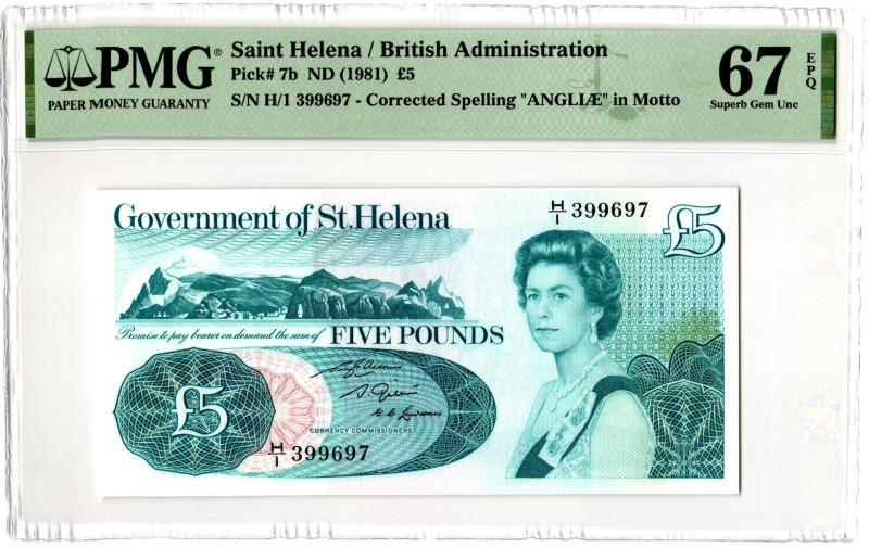 Saint Helena 5 Pounds 1981 (ND) PMG 67 EPQ Superb Gem Unc

P# 7b, N# 220257; #...