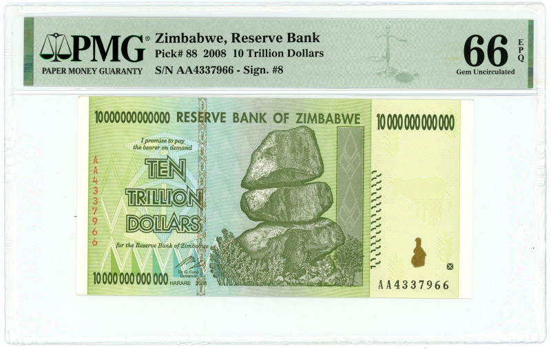 Zimbabwe 10 Trillion Dollars 2008 PMG 66 EPQ Gem Uncirculated

P# 88, N# 20195...