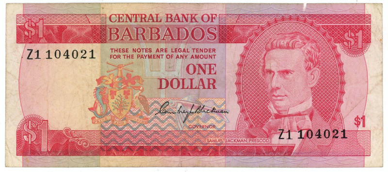 Barbados 1 Dollar 1973 (ND)

P# 29a, N# 207572; # Z1 104021; VF