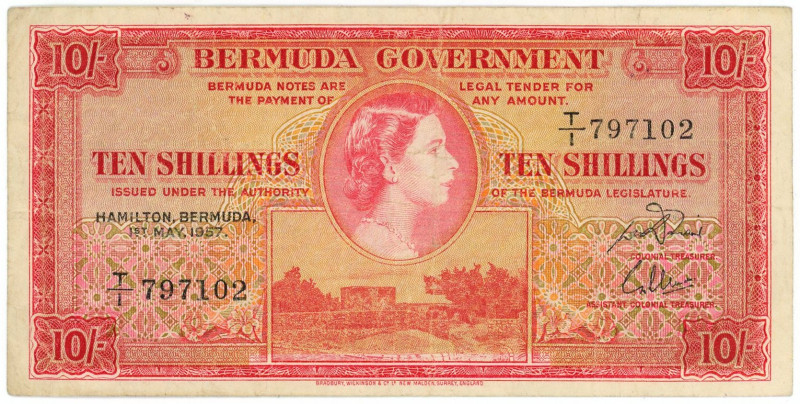 Bermuda 10 Shillings 1957

P# 19, N# 254394; # T/I 797102; VF