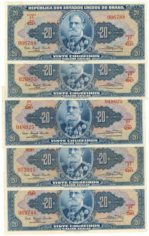 Brazil 5 x 20 Cruzeiros 1961 (ND)

P# 168a, N# 210058; UNC